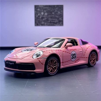Машинка металева Porsche 911 Targa 4S кабріолет рожевий 1:32 | Колекційна модель зі світлом і звуком