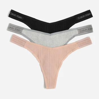 Набор трусиков танга женских хлопковых Calvin Klein Underwear 118268405 XL 3 шт Бежевый/Серый/Черный (1159841588)