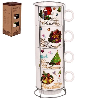 Чашки на подставке новогодние "Merry Christmas" 5пр/наб 250мл Home R34143