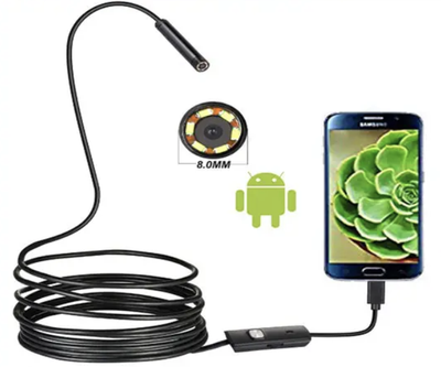Эндоскоп камера 8мм USB, microUSB, Type C, 2 метра ЖЕСТКИЙ