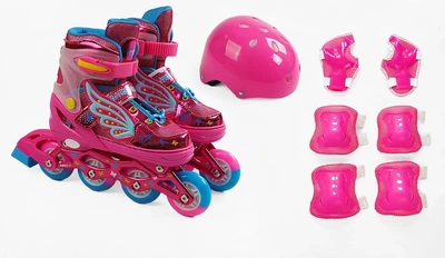Комплект роликов с защитой SC-300 М Best Roller колеса PU светящиеся. Pink (размер 35-38) (170003)