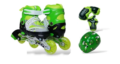Комплект роликов с защитой Happy колеса PU светящиеся. Green (размер 27-30) (2012866791)