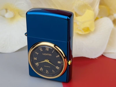 Зажигалка Lighter электроимпульсная с часами 61х17х37 мм Синий