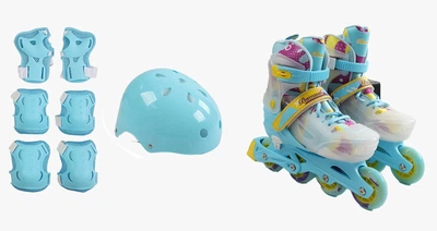 Комплект роликов с защитой SL-025 M Best Roller колеса PU светящиеся. Light Blue (размер 35-38) (179274)