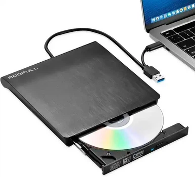 Внешний оптический дисковод портативный CD-RW/DVD-RW/VCD Plug&Play интерфейс USB 3.0/Type-C для ПК и ноутбуков Черный (2530721453)