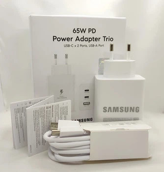 Зарядний пристрій блок для Samsung 65W + кабель Type-C to Type-C PD 65W+25W+USB 15W білий / швидка зарядка