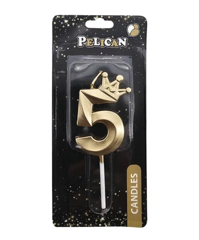 Свечка для торта Цифра 5 золотистая с короной 6 см Pelican (863105)