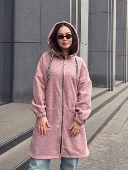Женский тренч-пальто oversize из букле каракуль Premium XXL–3XL пудра