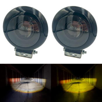 Дополнительная светодиодная LED лед фара на авто с чёткой СТГ белый + жёлтый цвет круглой формы (2 шт)
