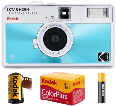 Пленочный фотоаппарат Kodak Ektar H35N Half Frame Camera Glazed Blue H35N голубой / пленка Kodak Color Plus / батарейка