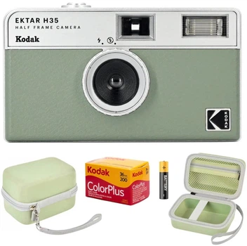 Набор с пленочным фотоаппаратом Kodak Ektar H35 Half Frame Camera H35 зеленый / пленка Kodak Color Plus / чехол / батарейка