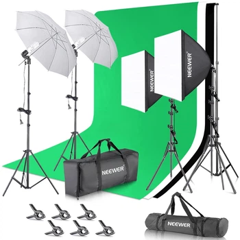 Комплект студийного освещения для фотосъемки Neewer NK100 3x2.6 м (6 стоек, 3 фона, 2 софтбокса, 2 зонта, 4 лампочки 24 Вт 5700K)