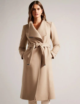 Пальто ROSE Ted Baker из шерсти с поясом длины меди женское Бежевый (Rose Midi Coat camel lav25 (M)