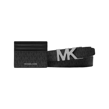 Чоловічий подарунковий набір MICHAEL KORS, ремінь та картхолдер, чорний з логотипом