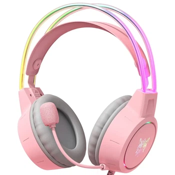 Геймерські навушники ONIKUMA X15 PRO RGB, 50 мм, знімний мікрофон, 3.5 мм, рожеві | Для PC, PS5, Xbox