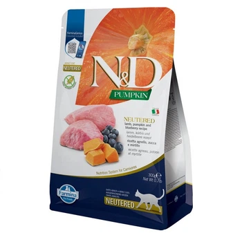 Фармін сухий корм для стерилізованих кішок N&D GRAIN FREE PUMPKIN LAMB & BLUEBERRY NEUTERED ADULT з ягнятком, гарбузом, 300 г