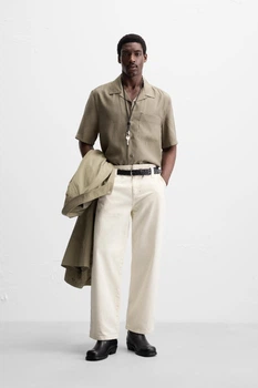 Сорочка Zara Relaxed Fit світлий хакі 1195/430/505 L