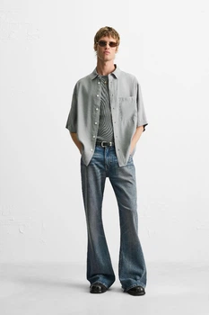 Сорочка струмуюча Zara Relaxed Fit сірий 7545/306/802 L