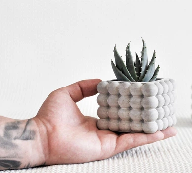 Бетонное кашпо горшок для кактусов и суккулентов (Серый) GREYMIX Concrete Art