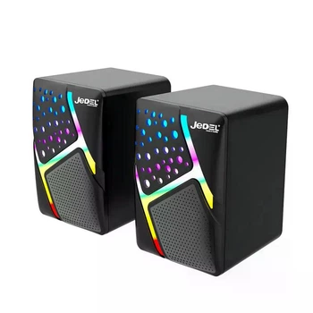 Компьютерные колонки Jedel S-527 6W проводные акустические 2.0 USB AUX подключение LED подсветка Черные