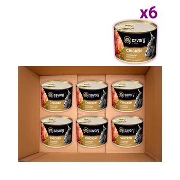 Упаковка вологого корму для стерилізованих котів Savory з куркою 200 г х 6 шт