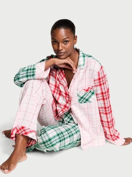 Піжама Фланель (сорочка + штани) Victoria's Secret Flannel Long Pajama Set XS Regular Рожева (26811510D)
