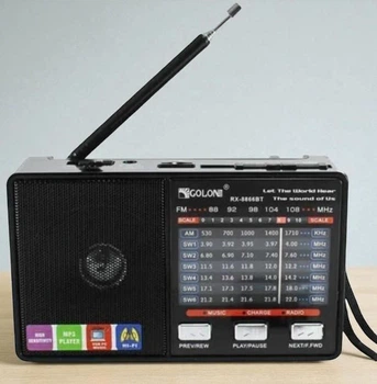 Радіоприймач портативний Golon FM/AM/SW/AUX 3 Вт, з ліхтарем на акумуляторі, портативне, переносне карманне радіо Чорний (6688)