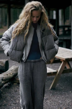 Куртка з ефектом вареного джинсу ZARA S синьо-сірий мармур 5320\719\819
