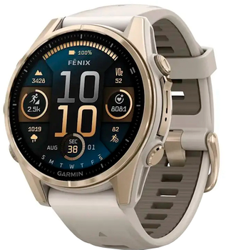 Смарт-годинник Garmin fenix 8 43mm AMOLED Sapphire Soft Gold з Fog Gray/Dark Sandstone (010-02903-11)