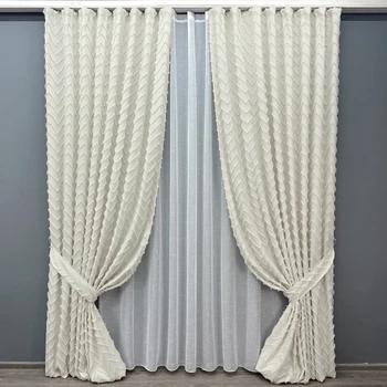 Комплект штор VR-Textil Льон Букле 200х270 2шт і Тюль 500х270 1815ш-115т Молочний з білим 71-045/6