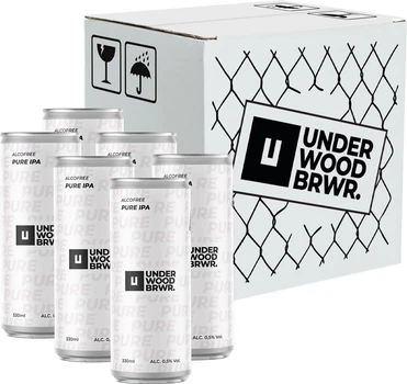 Упаковка пива Underwood Brewery Pure IPA світле нефільтроване 0.5% 0.33 л x 6 шт (4820224362106)