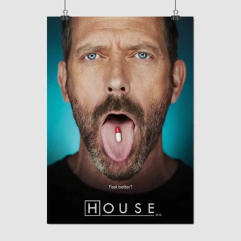 Постер Доктор Хаус і таблетка на язиці, House, M.D, A3 42×30 см (id0360)
