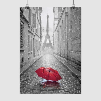 Постер Эйфелева Башня и красный зонт, Париж, Paris, France, A3 42×30 см (id3713)
