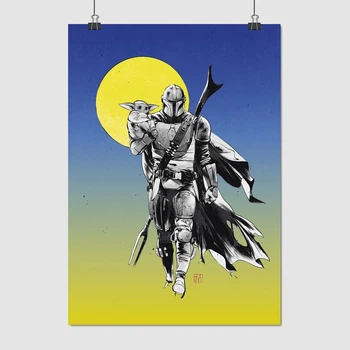 Постер Мандалорец на фоне украинского флага, Mandalorian, A3 42×30 см (id5718)