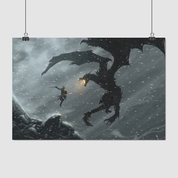 Постер Скайрім, Довакін атакує Алдуіна, Skyrim, The Elder Scrolls V, Alduin, A3 28×42 см (id3966)