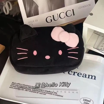 Пенал великий плюшевий Hello Kitty Чорний дитячий шкільний косметичка на блискавці Хеллоу Кітті