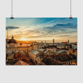Постер Львов, закат солнца, Lviv, A3 28×42 см (id0650)