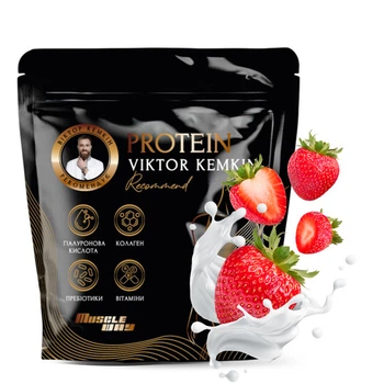 Протеїновий комплекс MuscleWay Viktor Kemkin 80% формула краси, сили та відновлення на 16 порцій 500 г Полуниця (21-125-pvk-mw-rs500.1)