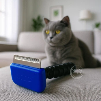 Фурминатор для кошек и собак маленьких пород с лезвием 4.5 см Furminator deShedding Tool, универсальный гребень по уходу за шерстью и профилактике колтунов, щетка для вычесывания шерсти и подшерстка Синяя, FH2-DCSL-45-Blue