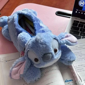 Пенал шкільний Стіч пушистий плюш синій Disney Stitch Angoo