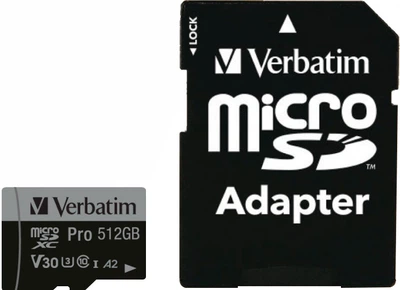 Карта памяти Verbatim Pro microSDXC 512GB UHS-I U3 V30 + SD-адаптер (47046)