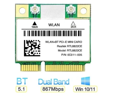 Wi-Fi адаптер 5 Ггц модуль 802.11AC Realtek RTL8822CE DualBand+BT mini PCI-E