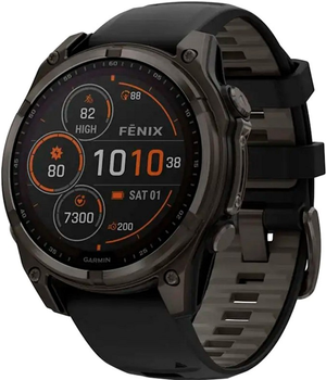Смарт-годинник Garmin fenix 8 47mm Solar Sapphire Carbon Grey DLC titanium with Black and Pebble Grey Silicone Band (010-02906-11)