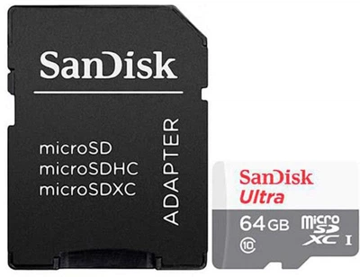 Карта памяти SANDISK Ultra microSDXC 64GB Class 10 + SD-адаптер (SDSQUNR-064G-GN3MA)