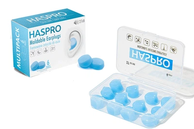 Силиконовые беруши для сна Haspro Multipack 6 пар (синий цвет) SNR 27 дБ