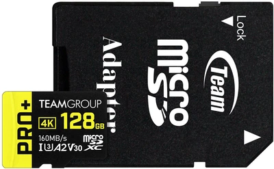 Карта памяти Team Group Pro+ microSDXC 128GB UHS-I U3 V30 + SD-адаптер (TPPMSDX128GIA2V3003)
