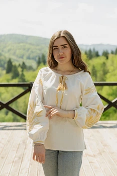 Жіноча вишита сорочка Etnovyshyvka Колоски Пшениці льон молочна XS