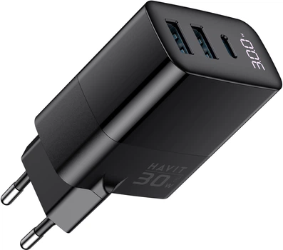 Ładowarka sieciowa Havit UCLE001 GaN 30W 2xUSB-A+USB-C (HV-UCLE001-BK)