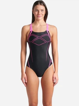 Купальник слитный женский Arena Graphic Swimsuit Swim Pro Back 009024-590 42 Черный/Розовый (3468337554066)