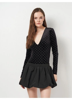 Боді лонгслів H&M S Чорний 0908551_стрази